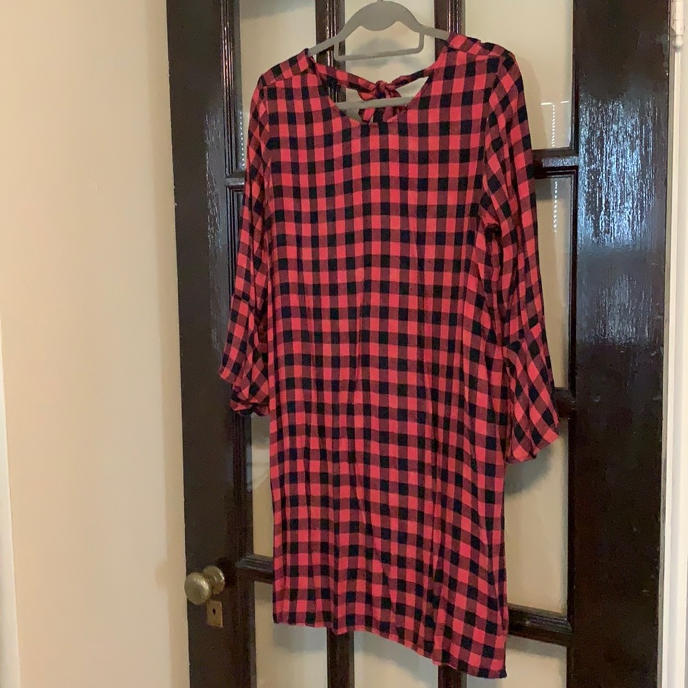 Anthropologie Cloth & Stone Buffalo plaid flutter-sleeve dress